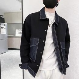 Denim jassen man blazer gesplitste jeans jas voor mannen zwart aan boord Korea snel DeLvery rock lxury elatic winter bovenkleding los g 240514