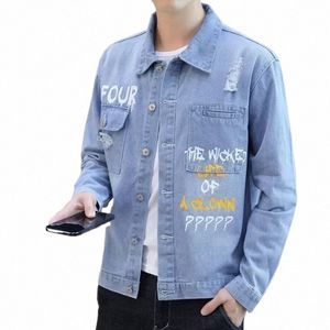 Denim jassen man blauw met print overjas jeans jas voor mannen brief winter bovenkleding in de laagste prijs snel Deery uitloper losse S07m #
