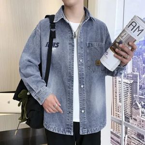 Denim jassen Man Button Shirt Jeansjas voor heren met print Herfst Korea Prijs Stijlvol G Winter in Y2K Maat L S 240304