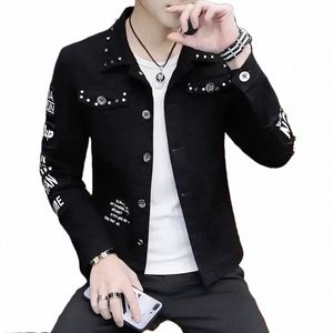 Chaquetas de mezclilla Hombre Blanco Casual Slim Jeans Abrigo para hombres Remache corto Punk Y2k Invierno 2023 Outwear de moda Marca Tamaño grande Vaquero 94qq #