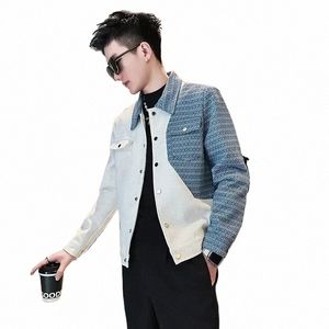 Denim Vestes Homme Blanc Spliced Jeans Manteau pour Hommes Blazer Grande Taille Coréen Vêtements Populaires Menswear Grand Designer Tendance Corée G 79ut #