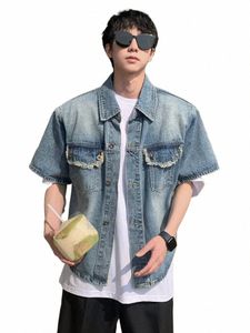 Denim Vestes Hommes Vacances Vintage Élégant Harajuku Basic Unisexe Outwear Manches Courtes Été Style Coréen Vêtements High Street g1qY #