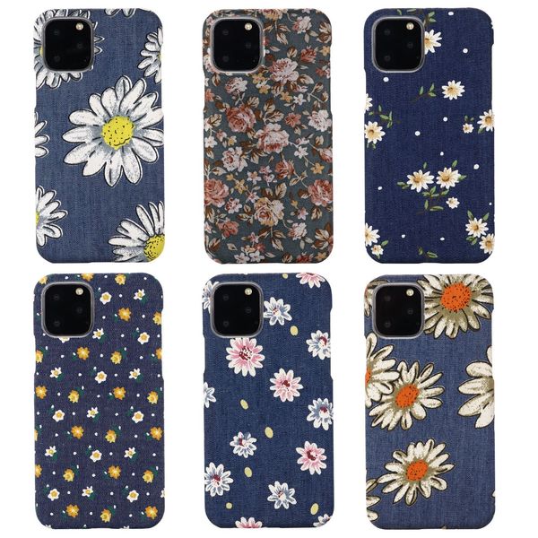Denim Jean Crisantemo Impresión Floral Contraportada Fundas para teléfonos para iPhone 13 12 Mini 11 Pro Max XR XS 7 8 Plus Samsung A21S A20S A20 S20 Note20 S20FE Funda de flores