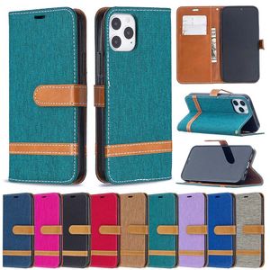 Denim Jeans Canvas Kaart Portemonnee Flip Lederen Beschermhoes Voor Iphone 14 13 12 11 Pro Max Xs Xr 8 7 6S Plus SE2020