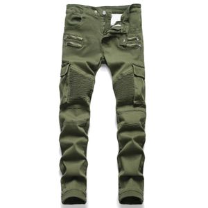 Jeans en denim hommes pantalons de pantalon armée de moto vert conception hétéro plus pantalon de taille pantalon décontracté 240415