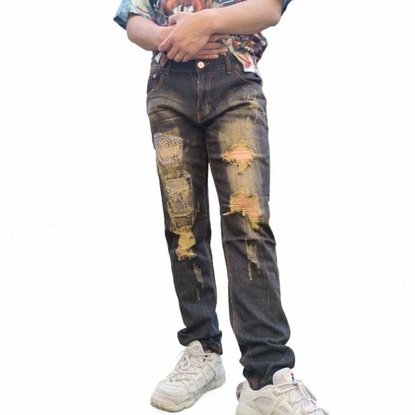 Denim Jeans New Ripped Marque Moto Design Plus Taille Fi Ruin Haute Qualité Droite Hommes Hip Hop Party Pantalon Ripped k5lT #