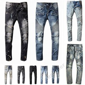 Denim jeans nieuwste herenontwerper Jean Distressed gescheurde Biker Slim Fit Motorcycle Bikers Denim voor Men's Fashion Mans Black Pants