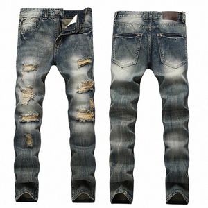 Denim Jeans Ruined Tide High Street Hommes Hip Hop Trou Fried Hole Mendiant Pantalon Marée Grande Taille C9FB #