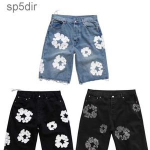 Jeans de mezclilla Shorts Men Designer Women Short Jean para hombres Luxury High Qulity Holores rectos Impresión de flores apretadas Pantalones negros de la calle Slim Hip Hop T0B6