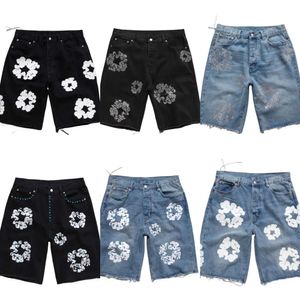 Denim Jeans Shorts Hommes Designer Femmes Jean Court Pour Hommes Haute Qulity Trous Droits Serrés Fleur Impression Shortpants Slim Hip Hop Street Pantalon Noir Vêtements 718