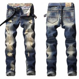 Denim Jeans rayures droites Fi pantalons pour hommes de luxe Vintag trou ruiné Lg cassé Fi coupe régulière grande taille k2hz #