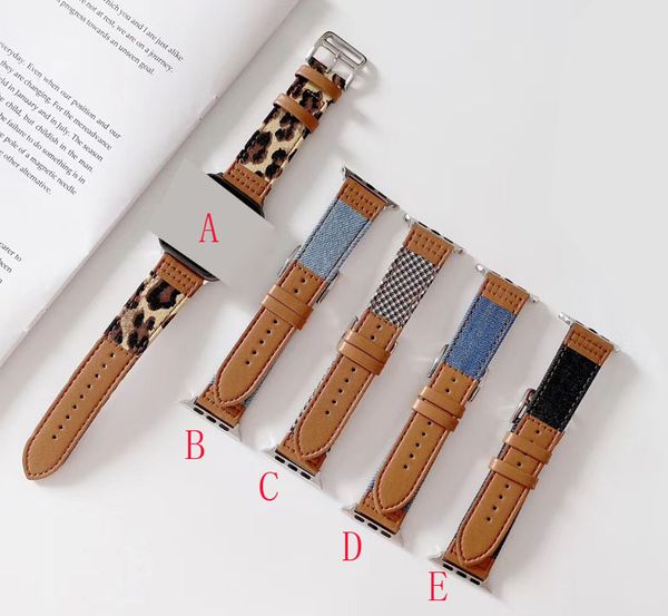 Bracelet de montre en cuir Denim Bracelets imprimés léopard pour Apple Watch Band 44mm 42mm 40mm 38mm série 5 Bracelet pour iwatch 1 2 3 4 5 Bracelet de bande