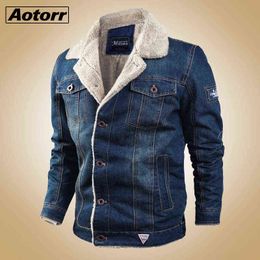 Denim heren jas wol voering dikkere jassen winter militaire jeans jas mannen dikke warme warme bommenwerper leger heren jassen grote maat Y1109