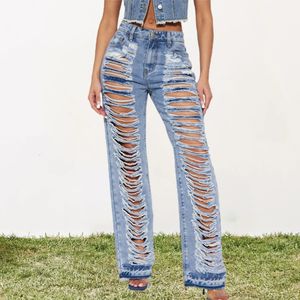 Denim pant hol out sexy jeans stevige kleur broek vrouwen kleding y2k streetwear coquette zomer micro hoorn longs 240423