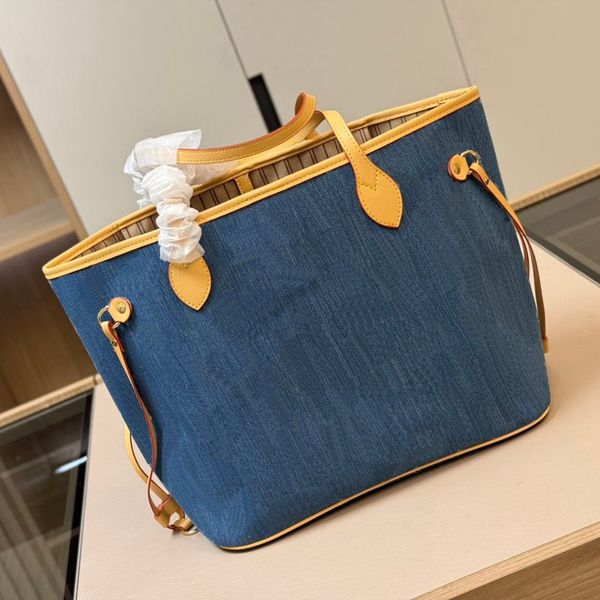 denim rétro bleu sac fourre-tout pour femme grande capacité femmes shopping fourre-tout sacs cowboy nouveaux sacs à main de luxe marque vintage cowgirl sac à main sous les bras avec boîte-cadeau