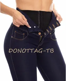 Pantalon Shapewear en denim avec fesses intégrées pour le ventre Ctrol Double Compri Élevez vos hanches Jeans taille haute pour femmes sexy f79E #
