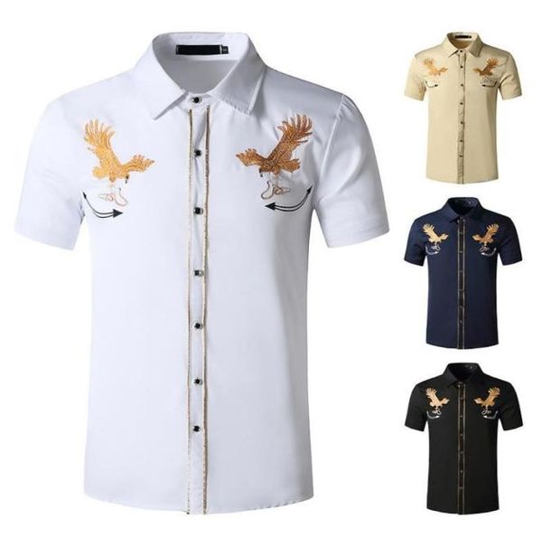 Camisetas de mezclilla para hombres Western Cowboy bordado Botón de manga corta Camisa blanca negra Men039s Casual8976477