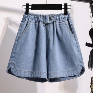 Denim shorts voor vrouwen hoge taille blauw breed poot dunne jeans zomer casual elastische losse broek s5xl 240415