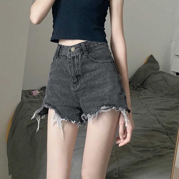 Shorts en jean pour les femmes avec design d'été slim fit surdimensionné chubby mm minceur d'effet haut de taille ponctué pantalon chaud de bord A-line à la mode Instagram