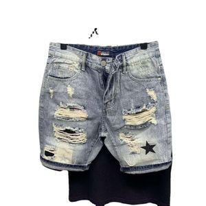 Denim shorts, gescheurde dunne stijl voor heren, 2023 zomerse heren casual rechte been broek, halve lengte broek en bijgesneden broek