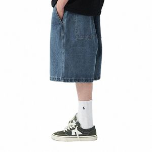Pantalones cortos de mezclilla Verano de los hombres Casual Loose Blue Jeans Shorts Baggy Harajuku Streetwear Hip Hop Pantalones cortos J6mZ #