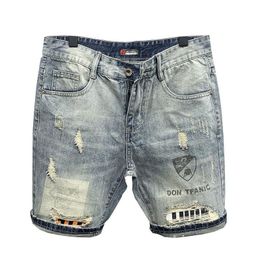 Denim shorts heren zomer gescheurde kat snor trend y2k high street stijl vijfpunts broek broek fi persaliteit casual jeans g3jp#