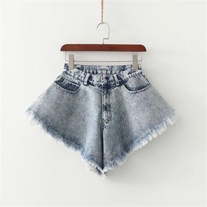 Denim shorts zomer losse wijde been gescheurde tasseled retro gerafelde oversized uitlopende culottes mode streetwear 210714