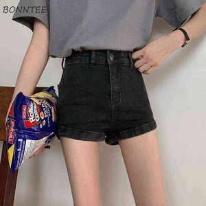 Denim Shorts Dames Hoge Taille Leisure Zakken Skinny Solid Koreaanse stijl Dents Ins Streetwear All-match Simple Popular Bottom Y220311