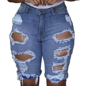 Denim shorts dames plus size vernietigd gat legging korte broek denim shorts gescheurde jeans Jean shorts voor dames plus size 240320