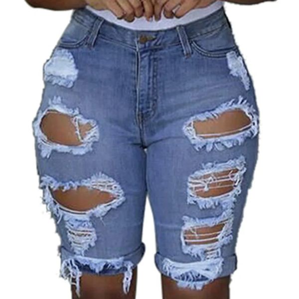 Short en jean femme grande taille trou détruit leggings pantalon court short en jean jean déchiré short en jean pour femme grande taille 240320