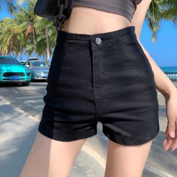 Shorts en denim Femme élastique haute taille noire minceur de fille épicée pantalon A-line Pantal