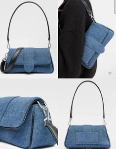 Denim schoudertas cowboy le bambimou merk ontwerper vrouwelijke onderarm tassen canvas crossbody messenger tas met twee riemen casual meisje handtas klauwen hobo tote 2730