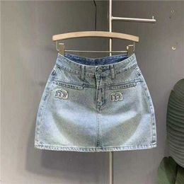 denim skirt Designer Womens Skirts With Belted High Waist Split Mini Skirt For Woman Summer Korean denim jeans Ladies Blue Streetwear Harajuku vintage N72U#