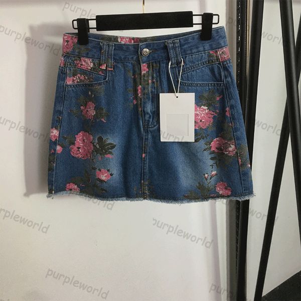 Saia jeans com estampa floral design slim sexy calça de segurança forrada com saia azul