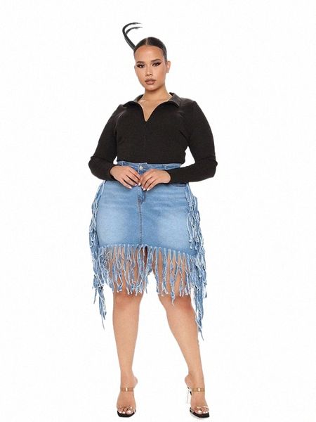 Jupe en jean femmes été courte jupe sexy avec gland serré grande taille jupe en jean dames grande livraison directe en gros 70l1 #