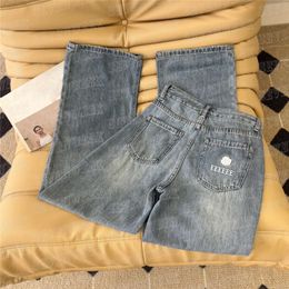 Pantaloni a gamba dritta in denim per donna Jeans con lettera strass di lusso Pantaloni a vita alta da donna Designer Abbigliamento da donna2414