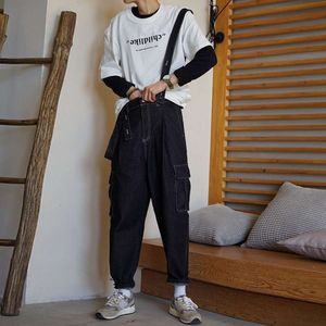Pantalon à bretelles en jean pour hommes, Harajuku Instagram, Super populaire, ample, jambe droite, jambe large, pantalon de travail tendance