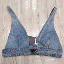 Denim Débardeur T Chemises Femmes Sexy Soutien-Gorge Gilet Créateur De Mode Triangle Badge Réservoirs Discothèque Vêtements