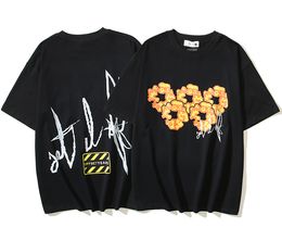 Offset tranen Kapok volledige afdrukschuimprint hiphop losse korte mouwen denim t-shirt voor mannen T-stukken