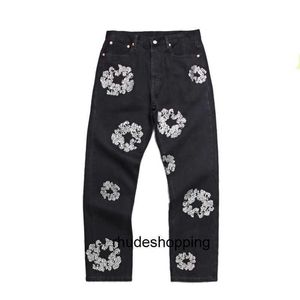 Denim tieners hoodie designer jas high street bloem krans zwart gewassen rechte jeans teaes 4542
