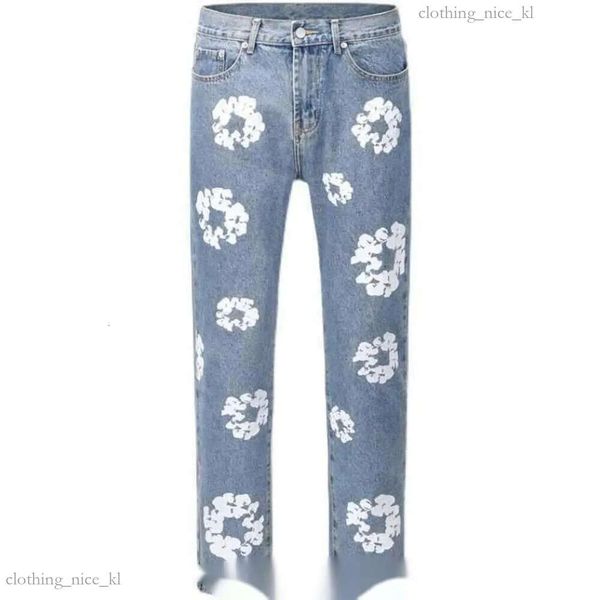 Denim Teers Jeans Diseñador Holgado de algodón Corona de algodón Jean Light Wash Hip Hop Denim Pantalones de flores de flores de moda 519