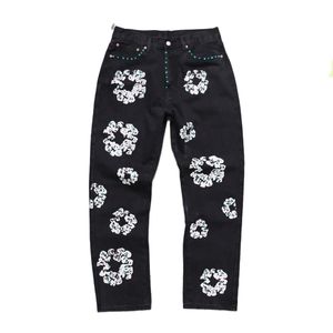 Denim tieners jeans designer jas denim jas high street bloemen denim krans zwart gewassen rechte jeans denim tieners jas denim teaes jas 207