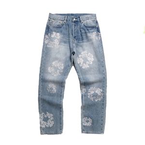 Denim Teers jeans Designer Veste High Street Fleur Denim Couronne Noir Lavé Droit Jeans Denim Teers Veste Denim Teaes Veste jeans 476