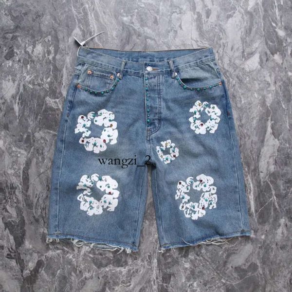 Denim Teers Shorts Mens Diseñador de lujo Shorts Jeans Men Jean Flower Diamante Denim Pantalones cortos Slim Street Hip Hop Kapok Flower Denim Fabrica 2248 2248