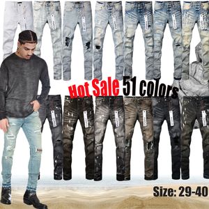 Denim broek heren paarse jeans designer broek kwaliteit recht ontwerp retro streetwear casual joggingbroek joggers broek 51 kleuren maat 29-40