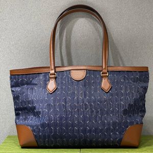 Denim Vintage sac à provisions sacs fourre-tout épaule femmes sac à main toile bleu lettre impression moraillon matériel haute capacité bord en cuir