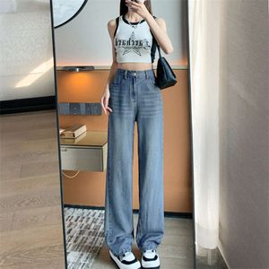 denim wide been broek voor vrouwen met hoge taille afslank- en hangende sensatie dunne stijl 2024 zomer smalle editie jeans