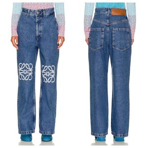 Denim Damesjeans High-end mode Losse ritssluiting toegangscontrole casual digitale geometrische print trend grote mode straatbroek Donkerblauw Rechte broek verlengt