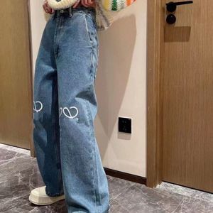 Denim dames jeans ontwerper dames denim broek benen blauw het rechte luxe merk slank fit striaight streetwear slanke jean broek losse damesbroek