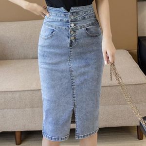 Denim Femmes Jupes d'été Sexy Taille haute Coréen Bandage Jupe Package Hip Jeans Skinny Club Party Midi Crayon Jupes X0428